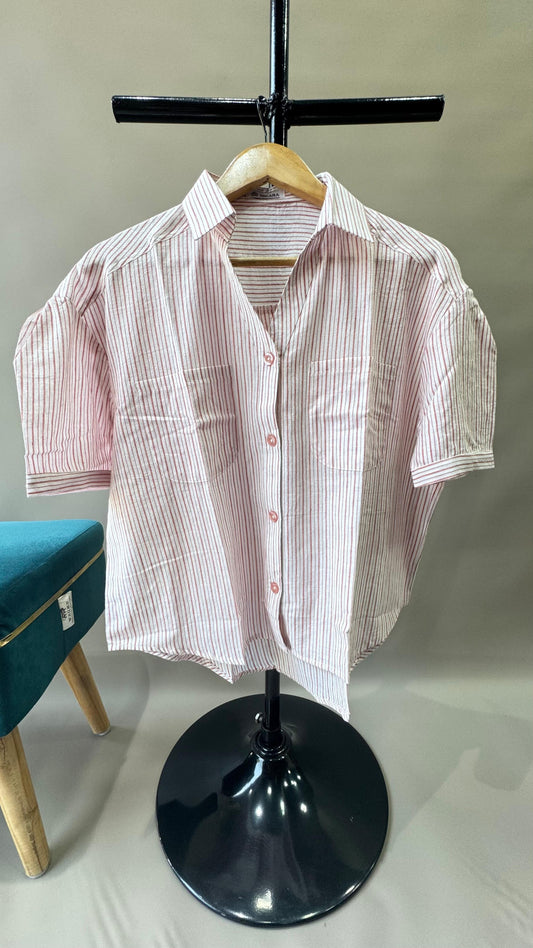 Collared Boxy Fit Stripe Shirt for Women (PINK)