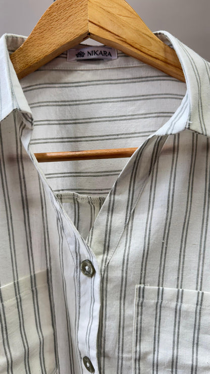Collared Boxy Fit Stripe Shirt for Women (GREEN)