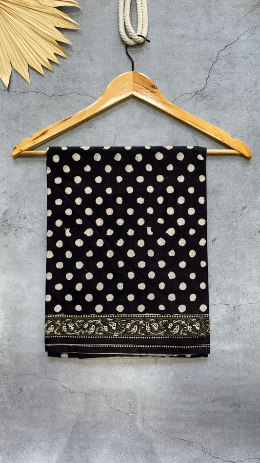 Soft Block Printed  Mulmul Cotton Saree (BLACK)