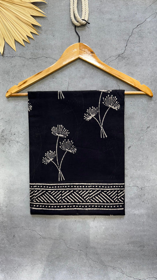 Soft Block Printed  Mulmul Cotton Saree (BLACK)