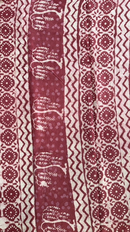 Soft Block Printed  Mulmul Cotton Saree (DARK PINK)