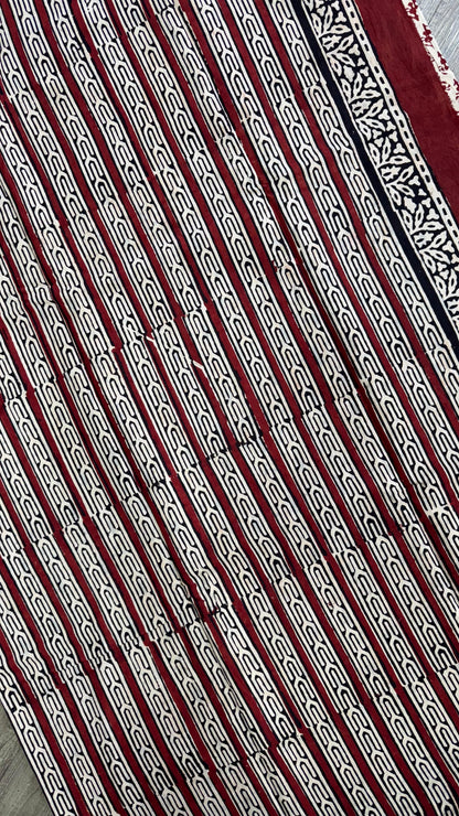 Soft Block Printed  Mulmul Cotton Saree (OFF WHITE & MAROON)