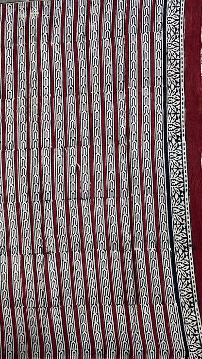 Soft Block Printed  Mulmul Cotton Saree (OFF WHITE & MAROON)