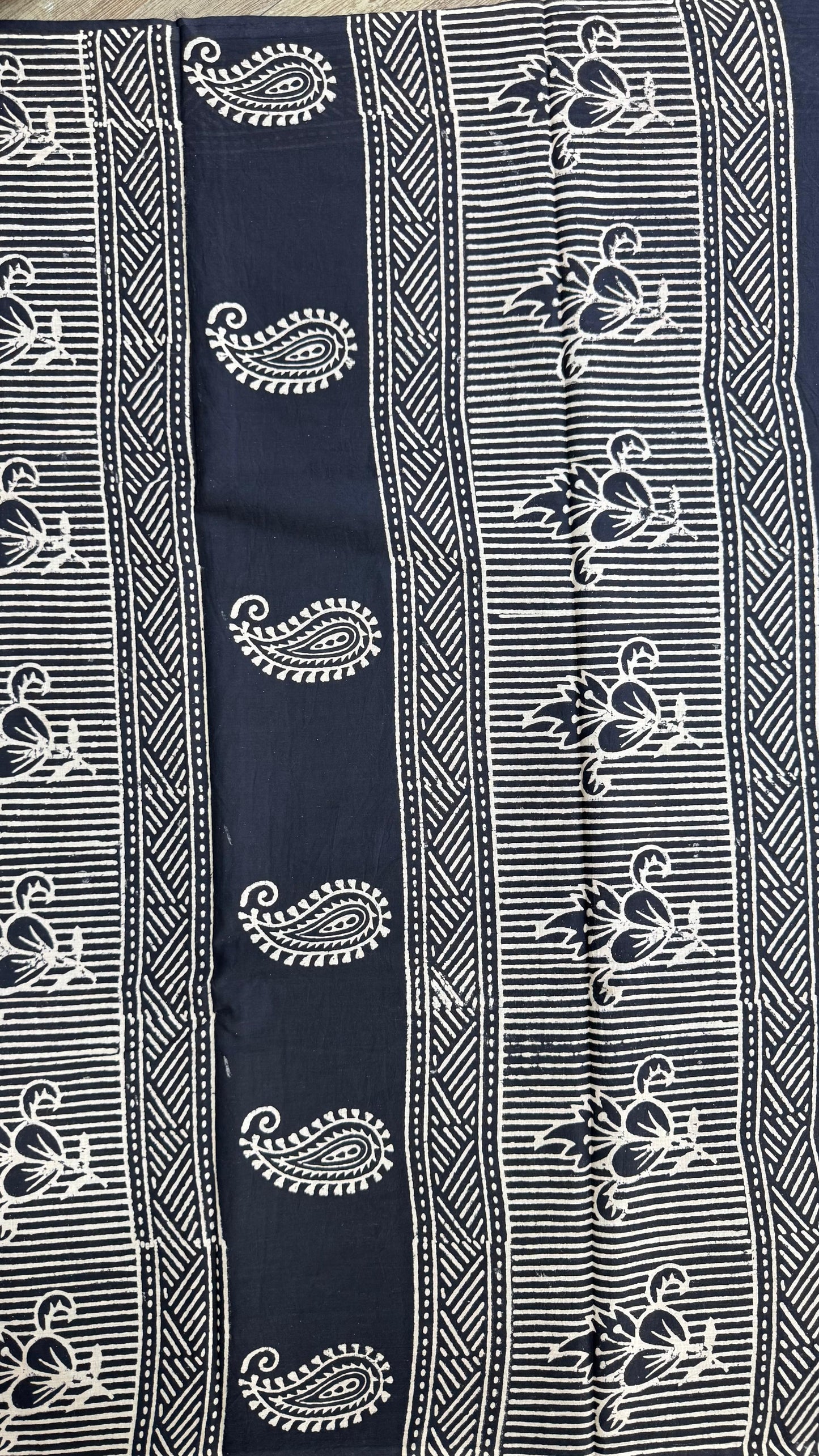 Soft Block Printed  Mulmul Cotton Saree (BLACK)