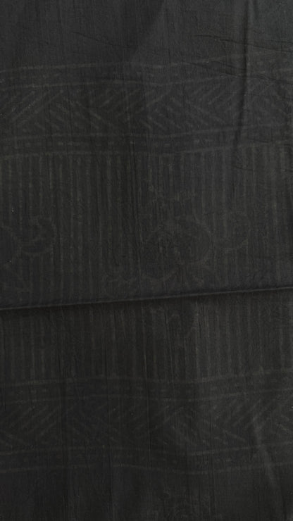 Soft Block Printed  Mulmul Cotton Saree (BLACK)