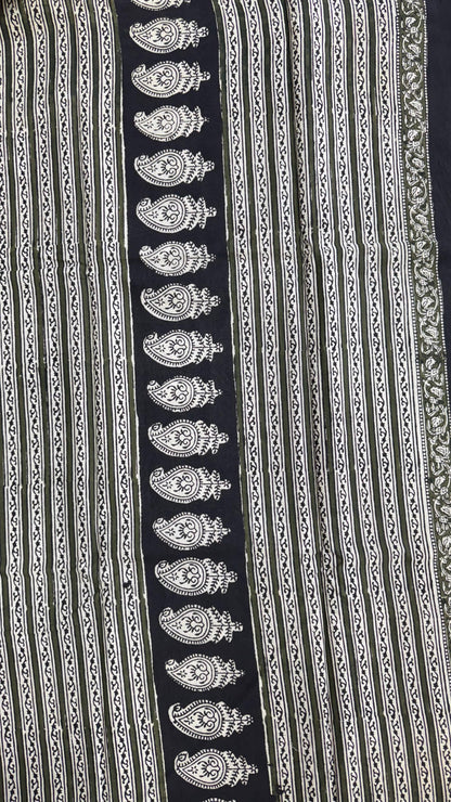 Soft Block Printed  Mulmul Cotton Saree (BLACK)