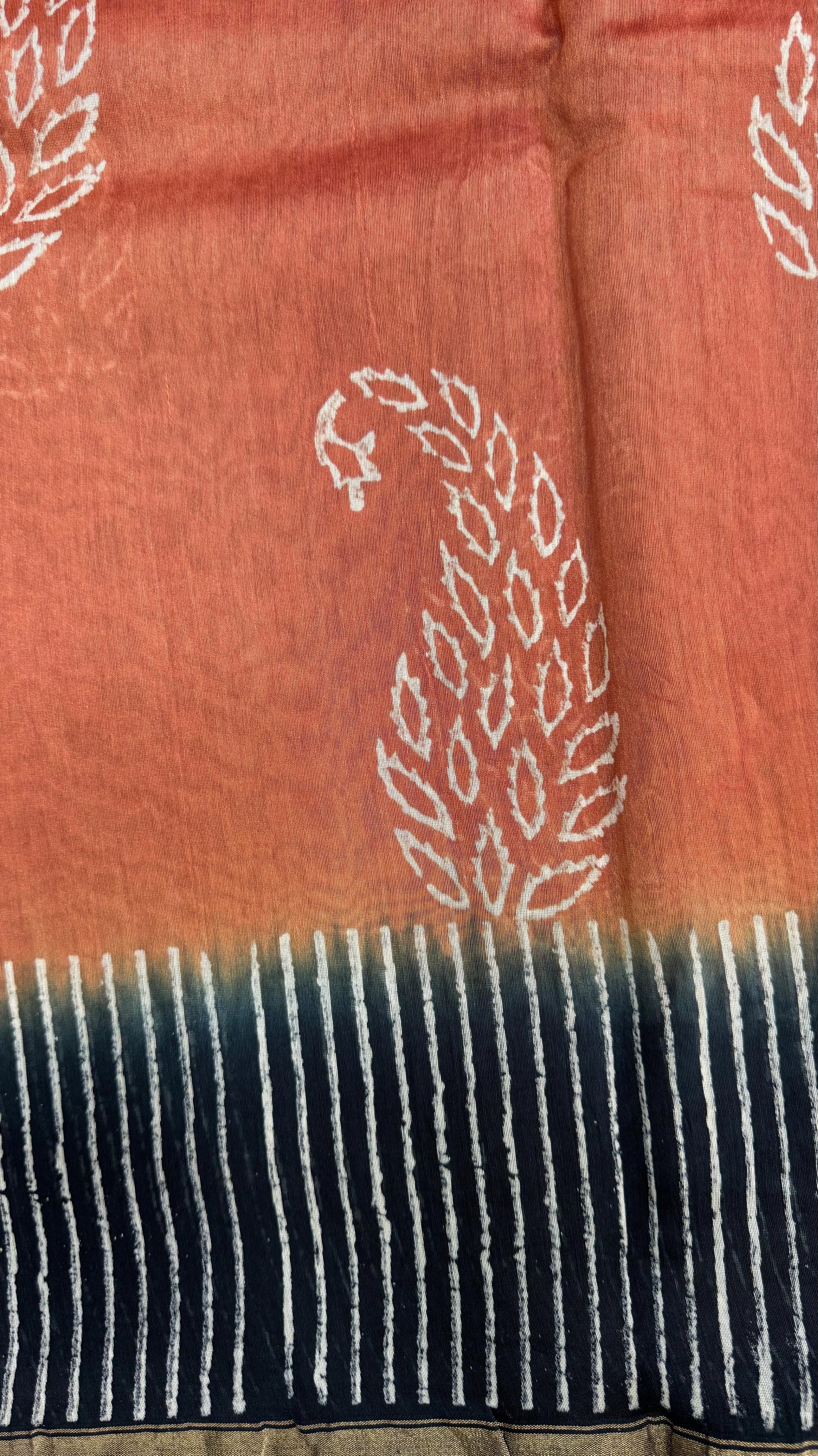 Handblock Printed Chanderi Silk Cotton Saree (RUSTIC ORANGE)