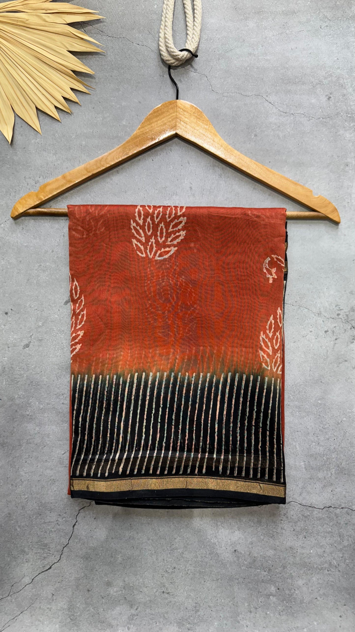 Handblock Printed Chanderi Silk Cotton Saree (RUSTIC ORANGE)