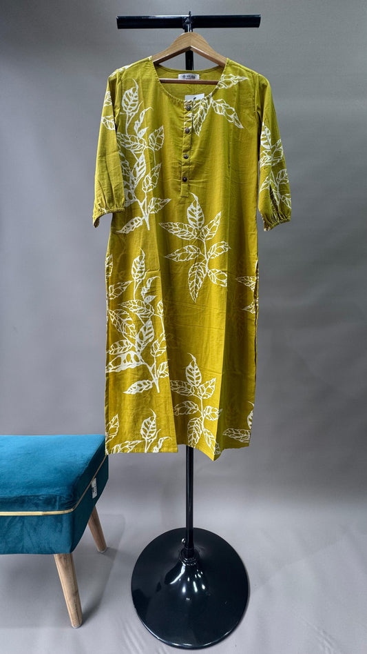 Soft Cotton Floral Printed Kurti (GREEN)