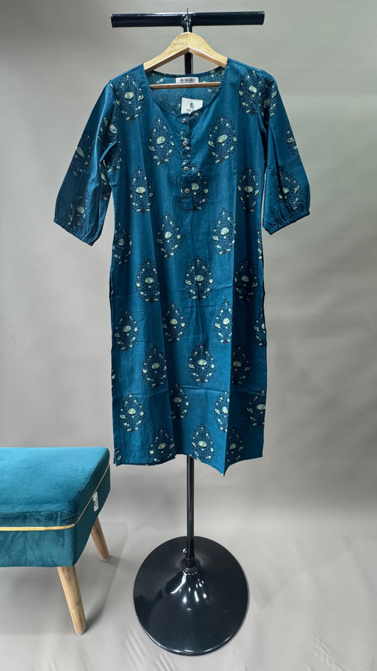 Soft Cotton Floral Printed Kurti (DARK BLUE)