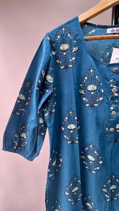 Soft Cotton Floral Printed Kurti (DARK BLUE)