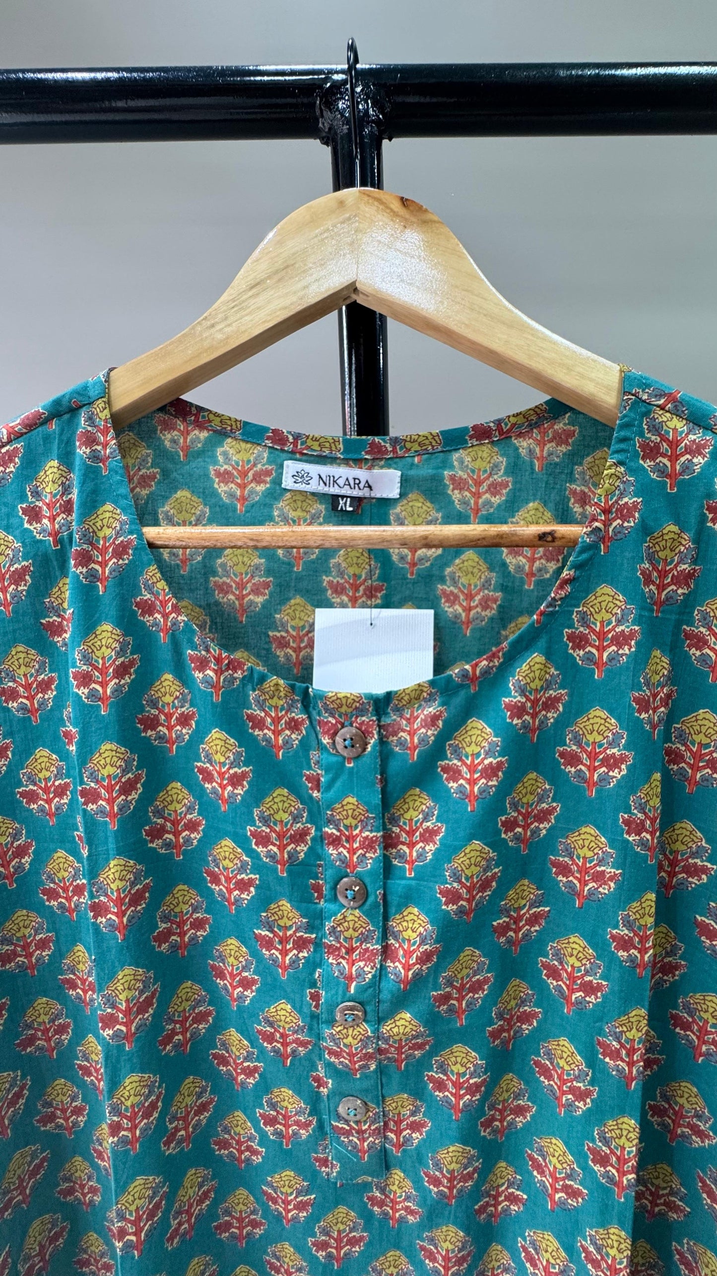 Soft Cotton Floral Printed Kurti (PINE GREEN)