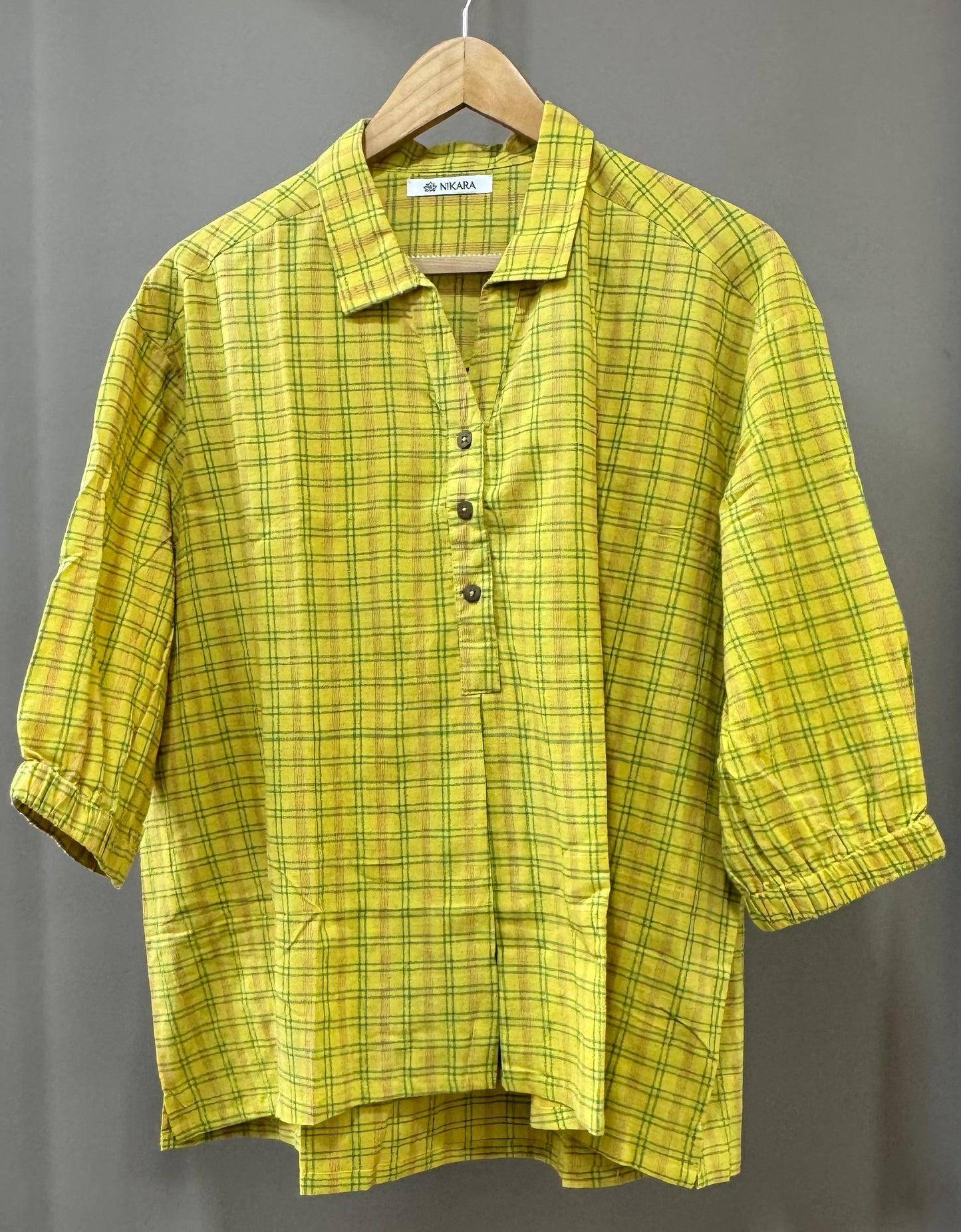 Handwoven Cotton Check Shirt for Women (EARTHY YELLOW)