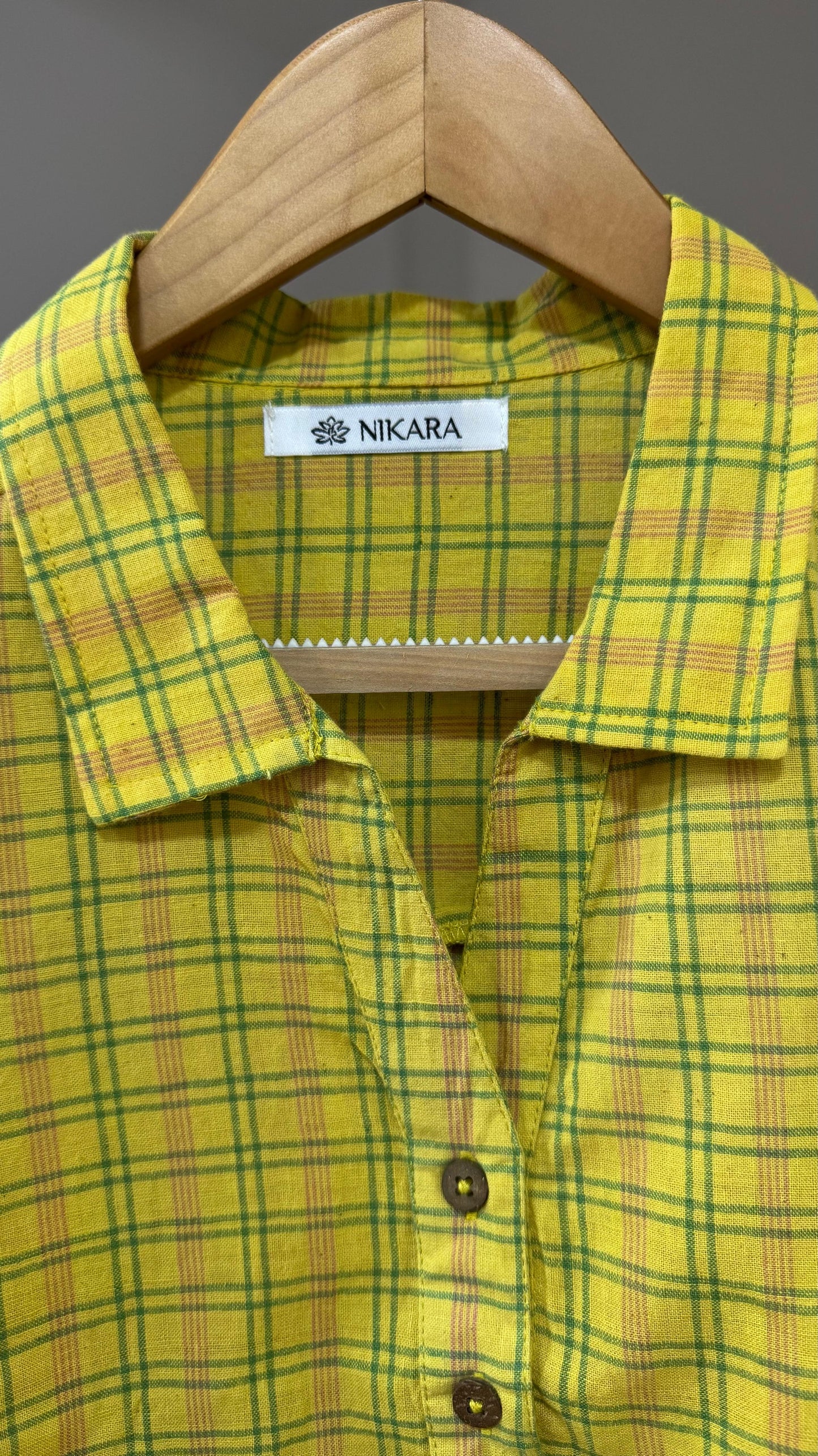 Handwoven Cotton Check Shirt for Women (EARTHY YELLOW)