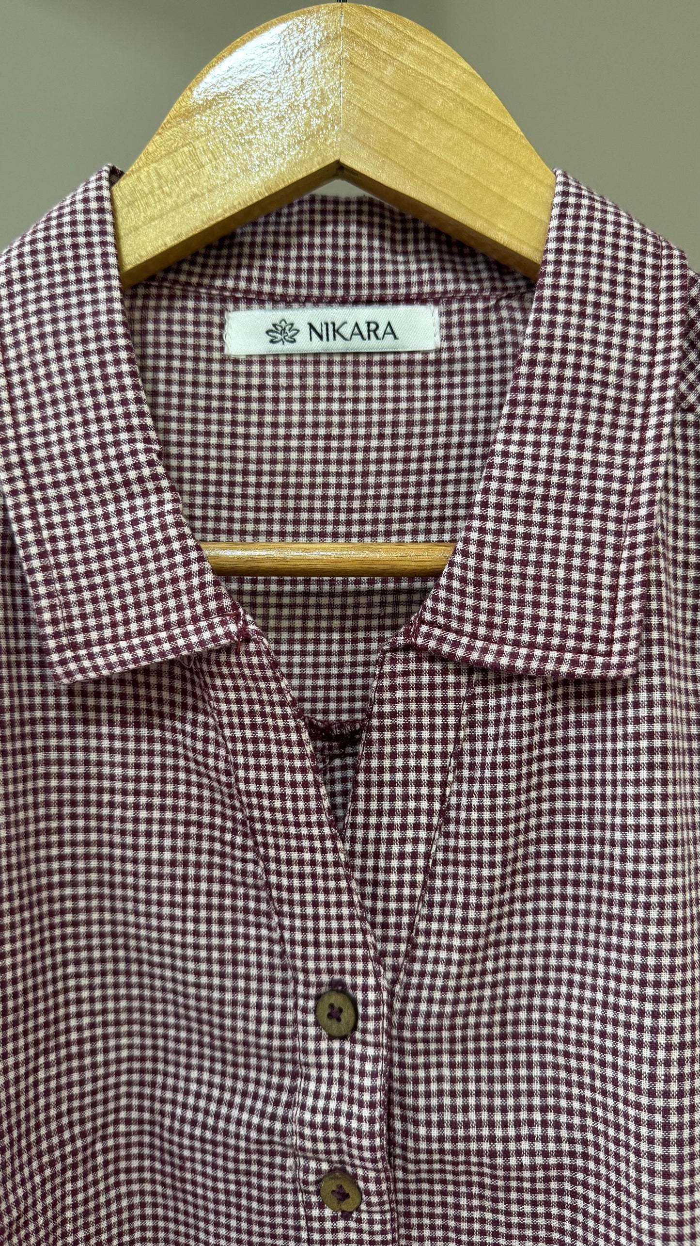 Handwoven Cotton Check Shirt for Women (DEEP MAROON)