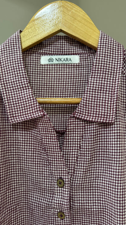 Handwoven Cotton Check Shirt for Women (DEEP MAROON)