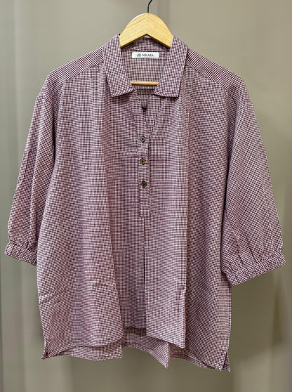 Handwoven Cotton Check Shirt for Women (DEEP MAROON)