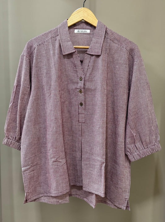 Handwoven Cotton Check Shirt for Women (DEEP MAROON)