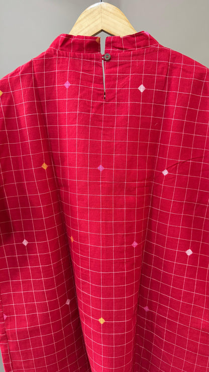 Handspun Cotton Jamdani Tunic (ELECTRIC RED)