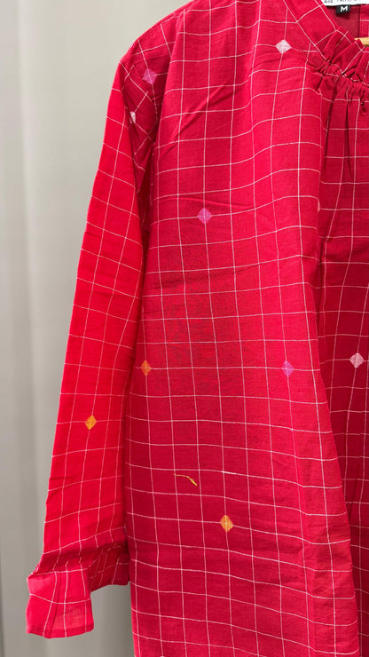 Handspun Cotton Jamdani Tunic (ELECTRIC RED)