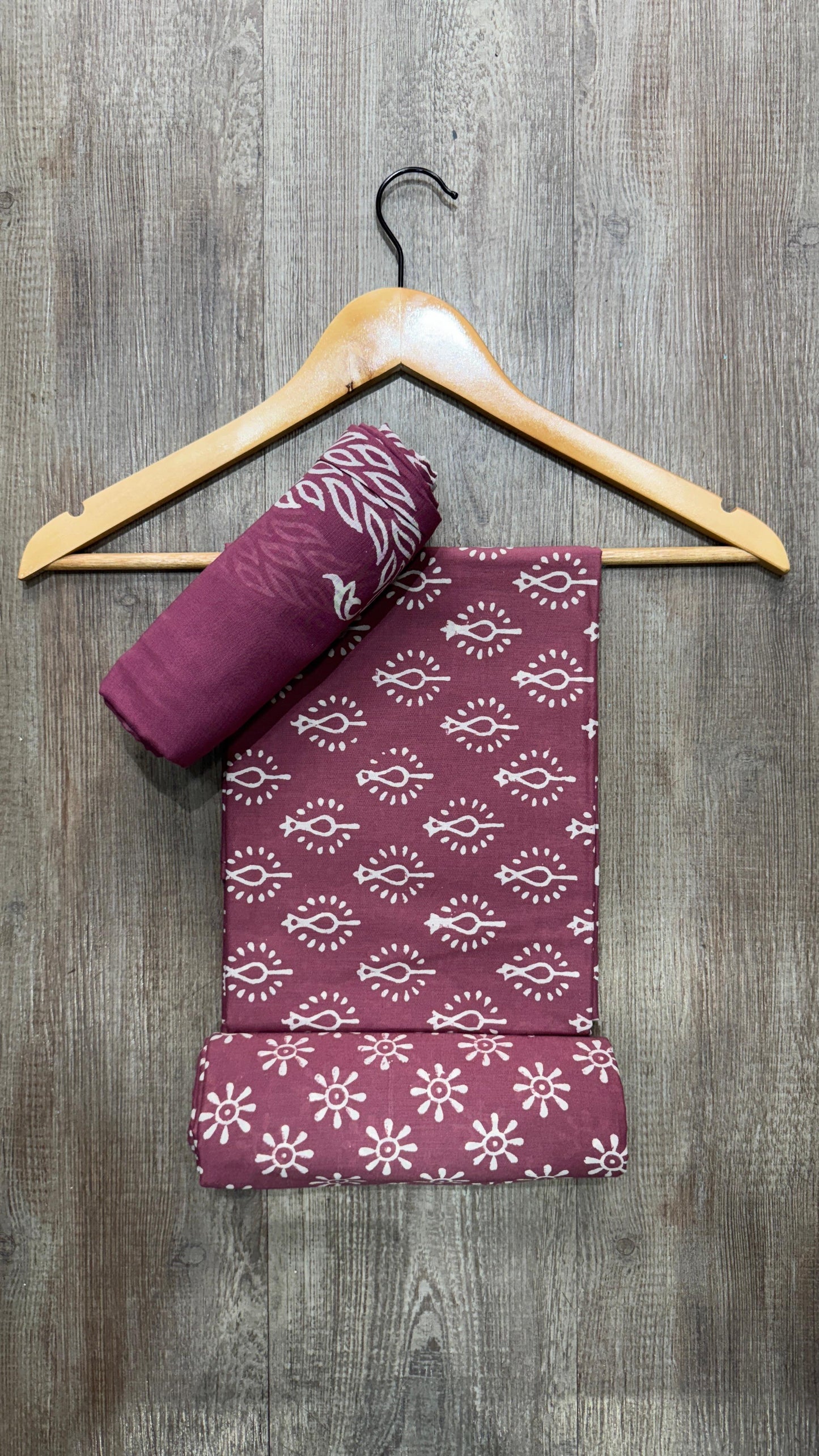 Soft Block Printed Cotton Salwar Suit with Mul Dupatta (MUSHROOM)