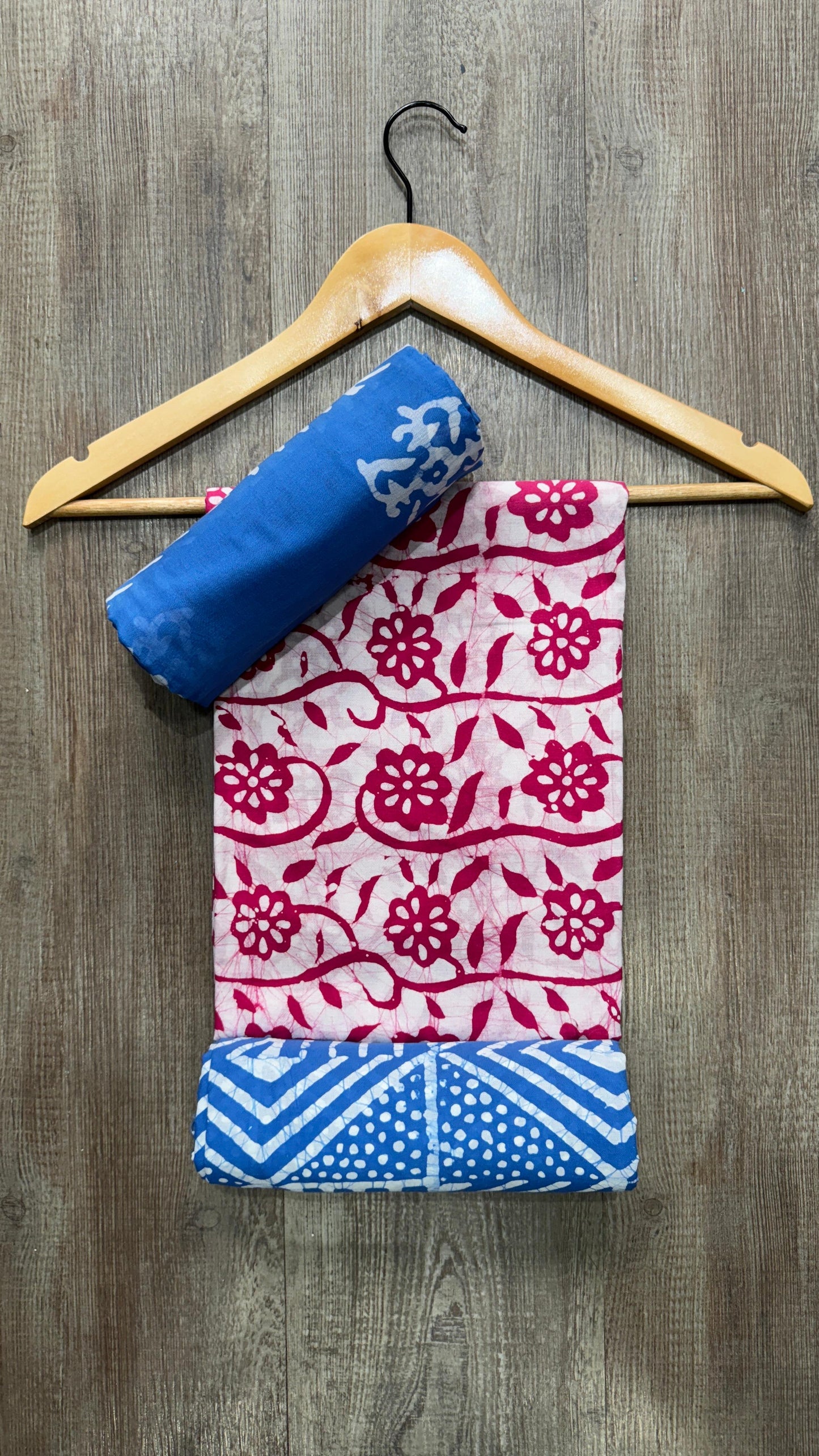 Soft Block Printed Cotton Salwar Suit with Mul Dupatta (DARK PINK & BLUE)