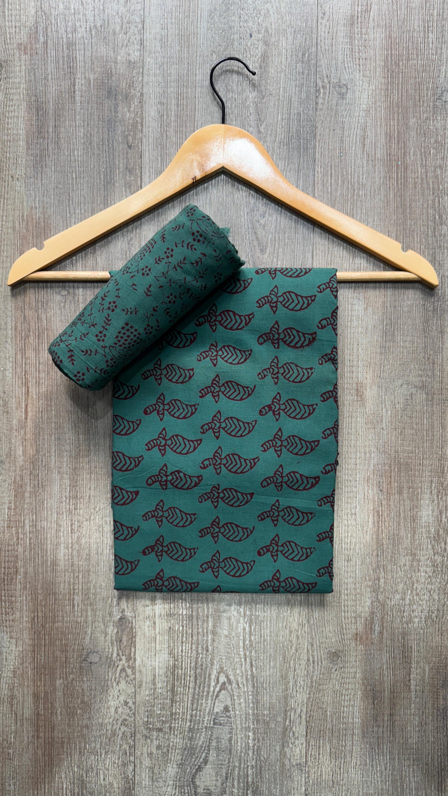 Bagh Print Cotton Salwar Suit with Mul Dupatta (DARK GREEN)