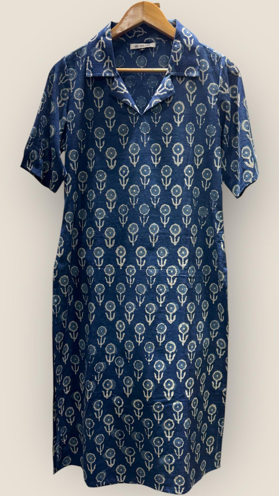 Handblock Printed Cotton Kurti (INDIGO)