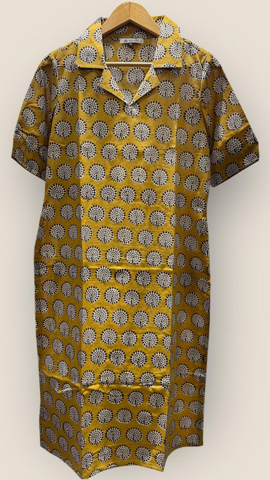 Handblock Printed Cotton Kurti (MUSTARD YELLOW)