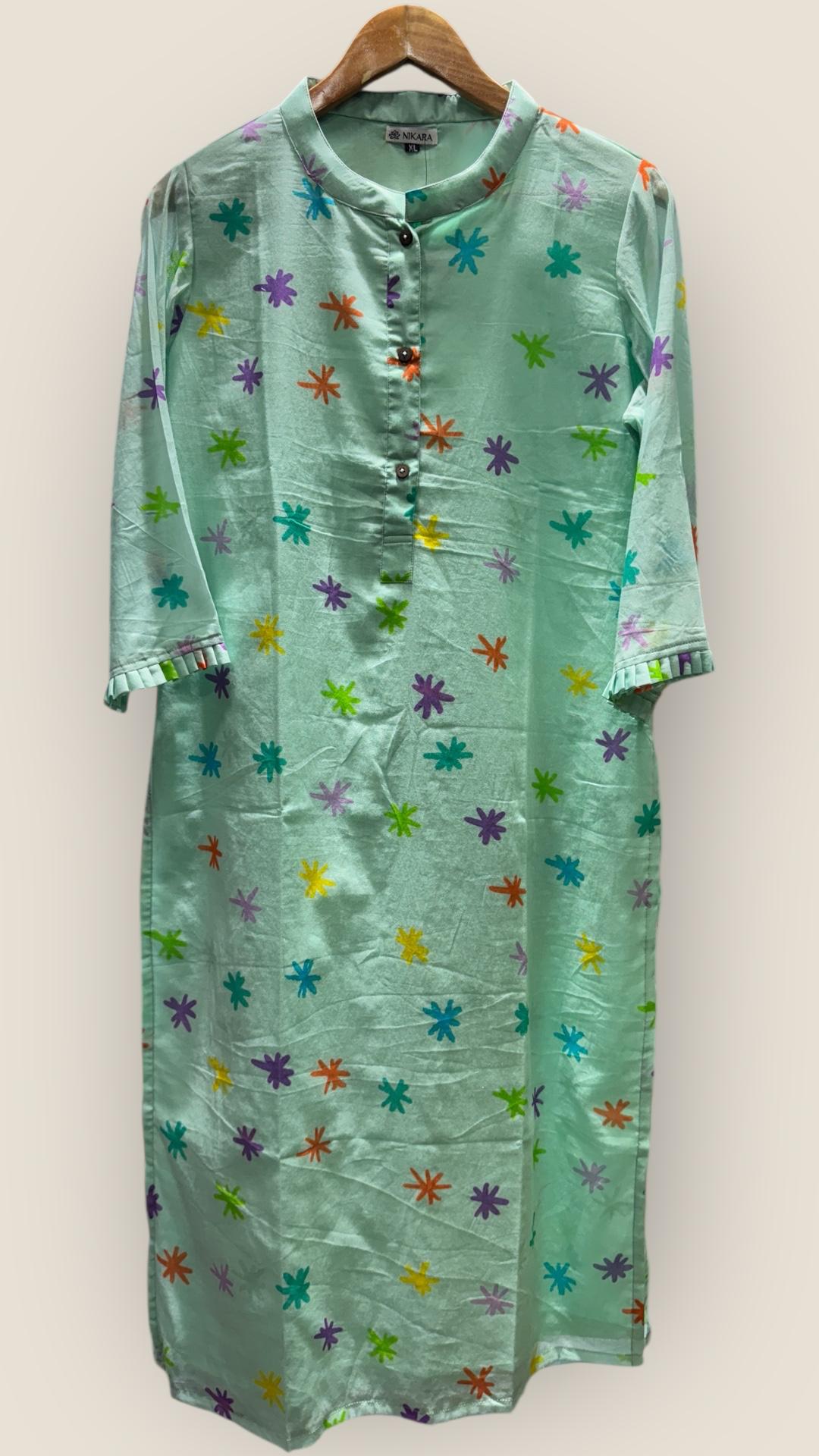 Mul Chanderi Kurti (CYAN)