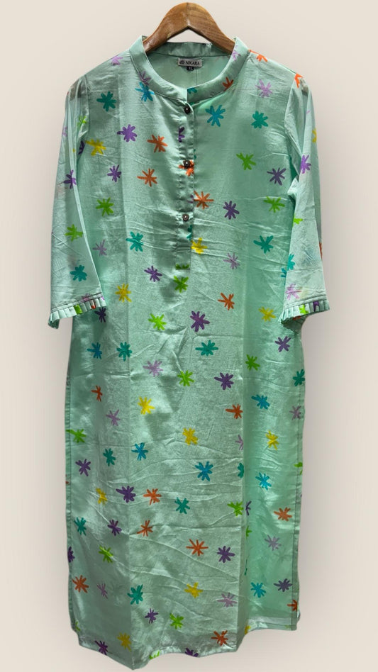 Mul Chanderi Kurti (CYAN)