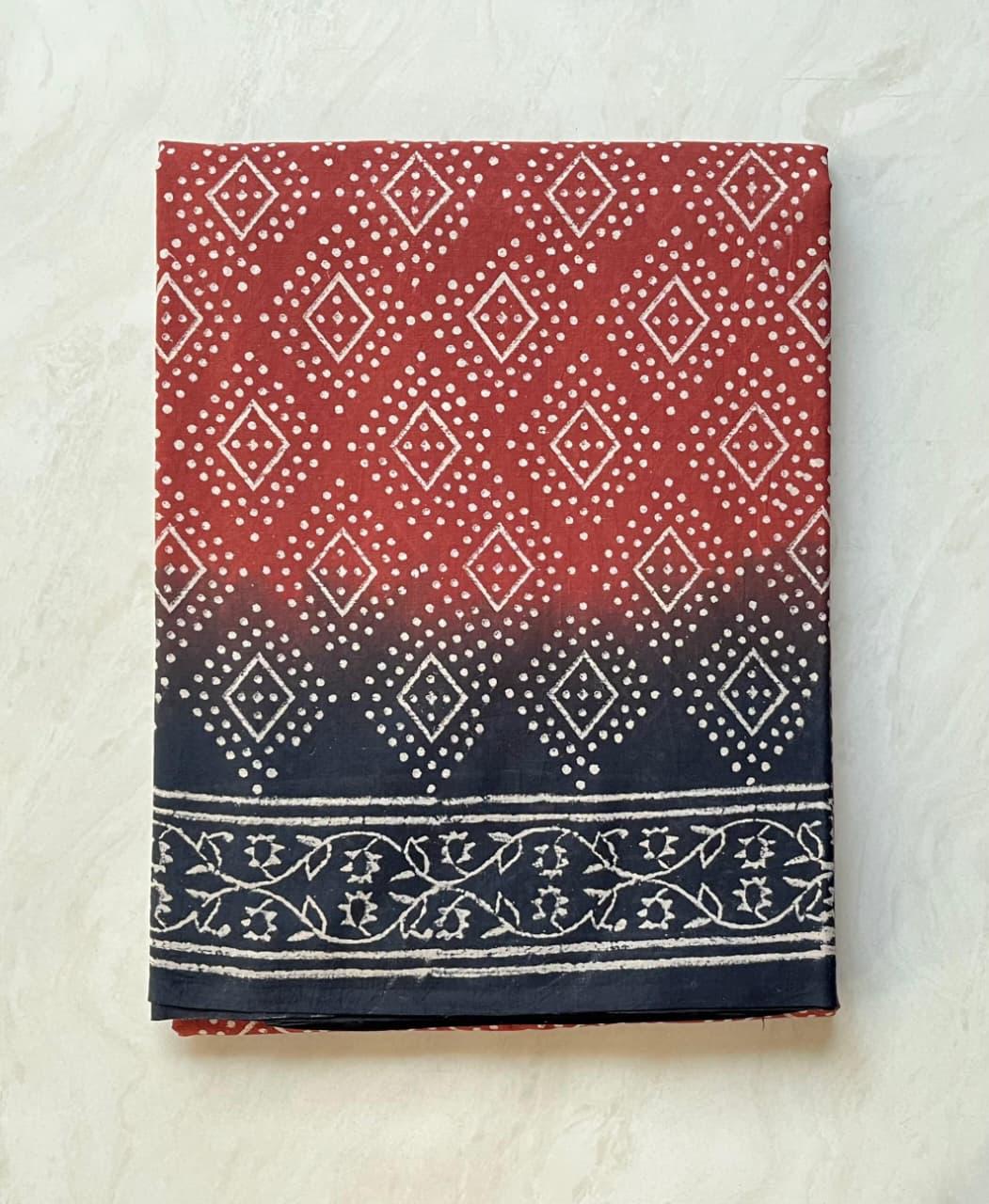 Soft Block Printed  Mulmul Cotton Saree (BLACK & MAROON)