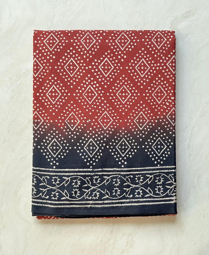 Soft Block Printed  Mulmul Cotton Saree (BLACK & MAROON)