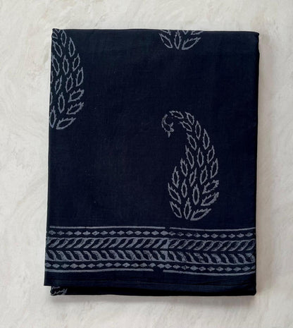 Soft Block Printed  Mulmul Cotton Saree (BLACK)