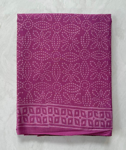 Soft Block Printed  Mulmul Cotton Saree (PURPLE)