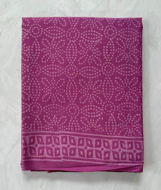 Soft Block Printed  Mulmul Cotton Saree (PURPLE)