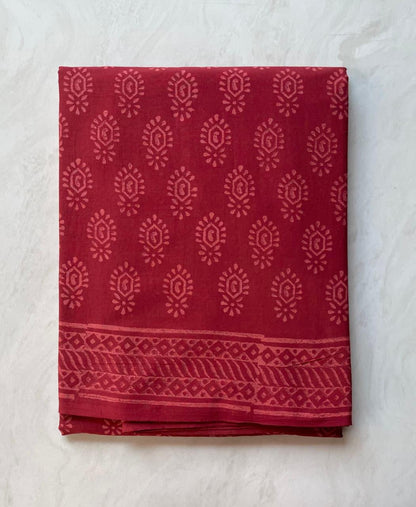 Soft Block Printed  Mulmul Cotton Saree (BEETROOT RED)