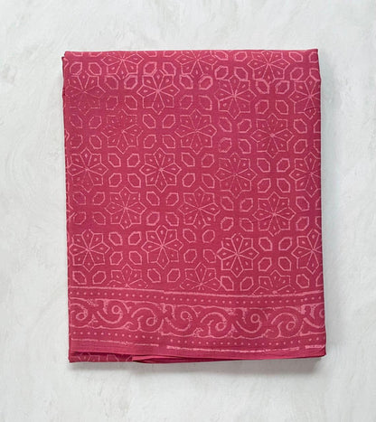 Soft Block Printed  Mulmul Cotton Saree (BEETROOT RED)