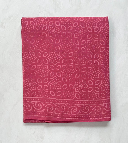 Soft Block Printed  Mulmul Cotton Saree (BEETROOT RED)