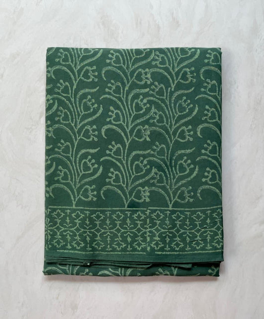 Soft Block Printed  Mulmul Cotton Saree (GREEN)