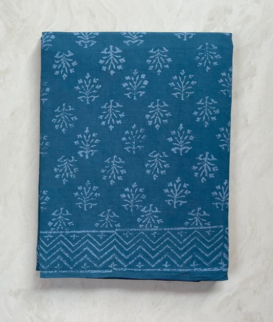 Soft Block Printed  Mulmul Cotton Saree (BLUE)