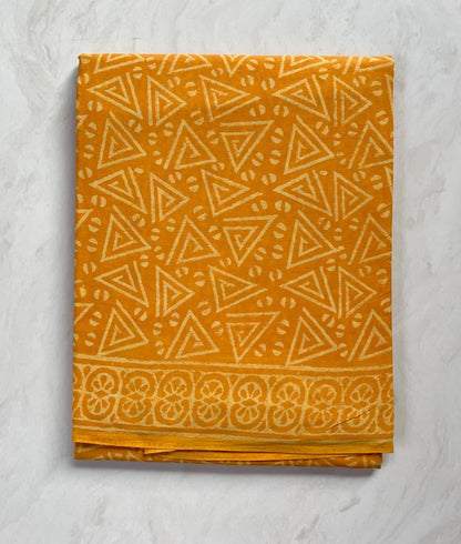 Soft Block Printed  Mulmul Cotton Saree (MUSTARD)