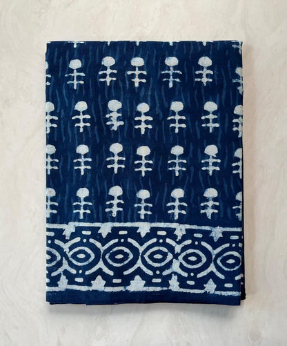 Soft Block Printed  Mulmul Cotton Saree (INDIGO)