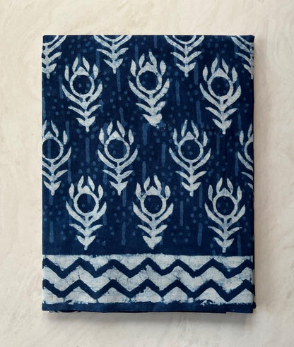 Soft Block Printed  Mulmul Cotton Saree (INDIGO)