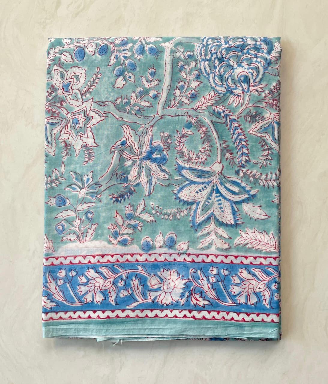 Soft Block Printed  Mulmul Cotton Saree (BLUE)