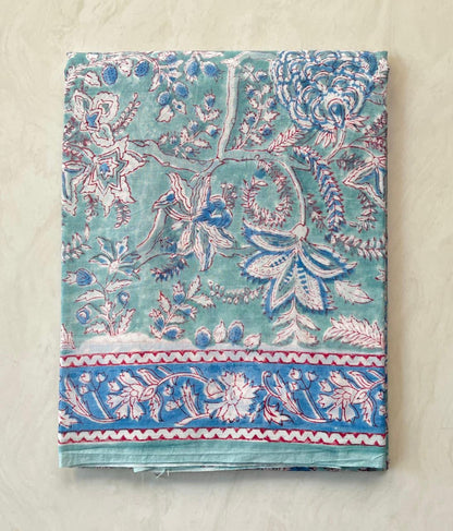 Soft Block Printed  Mulmul Cotton Saree (BLUE)