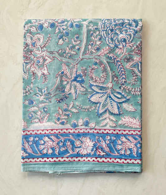 Soft Block Printed  Mulmul Cotton Saree (BLUE)