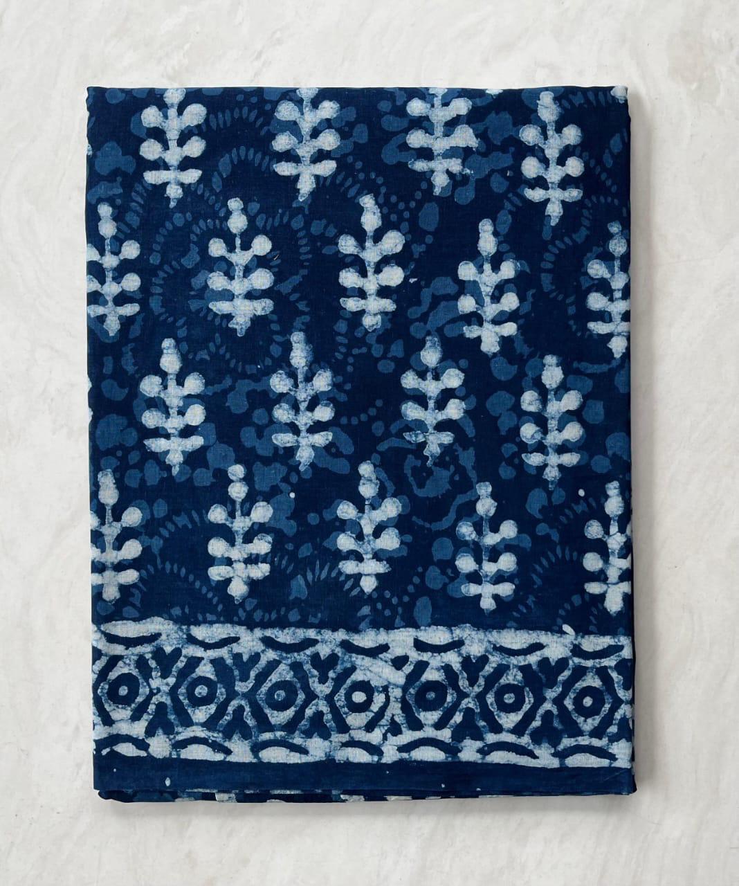 Soft Block Printed  Mulmul Cotton Saree (INDIGO)