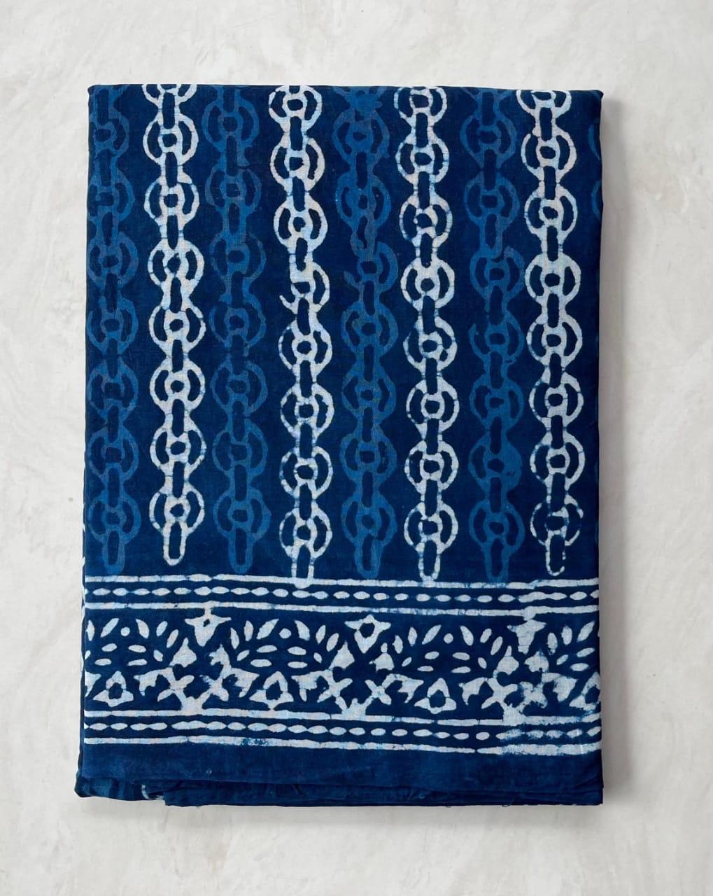 Soft Block Printed  Mulmul Cotton Saree (INDIGO)