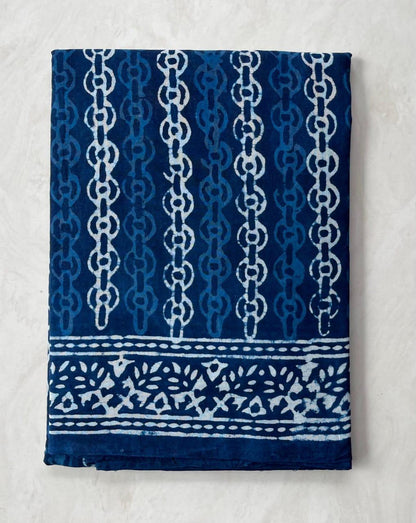 Soft Block Printed  Mulmul Cotton Saree (INDIGO)
